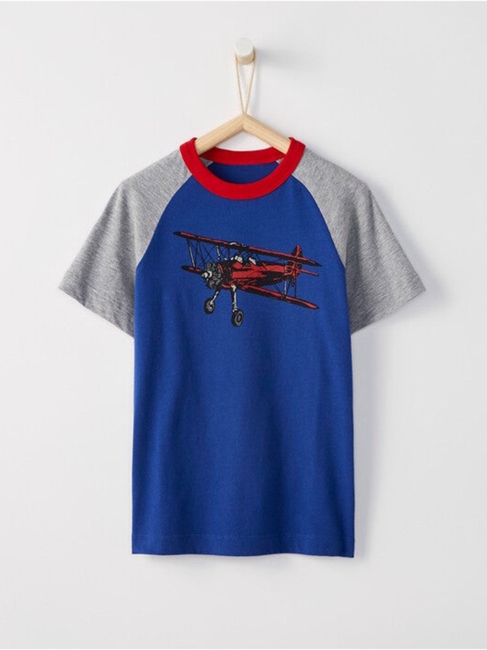 NWT Hanna Andersson Kids size 8y 130 cm Sueded Jersey art T-shirt airplane blue